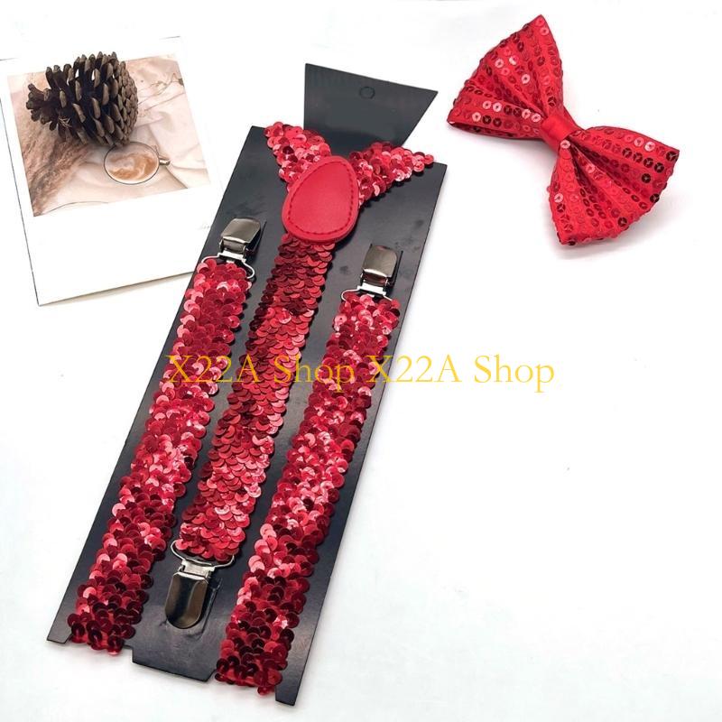 Suspender Clip Formal - Pastelizadores brillantes únicos Bowtie Set Sequins