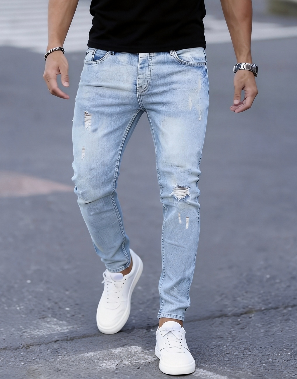 Vaqueros ajustados elásticos p - Men Formal Wear With Jeans reseña y precio