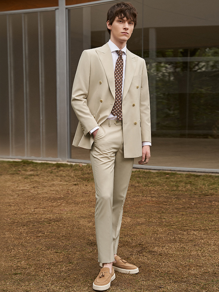 Conjunto de trajes de lana 30% - Khaki Formal Wear Men reseña y precio